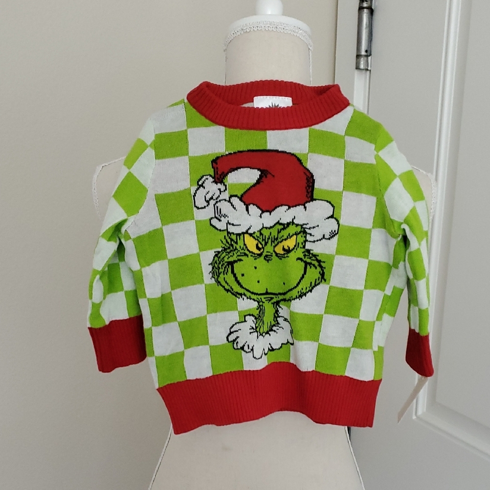 Nwt Chrimstas Grinch Checkered Sweater Size 12m